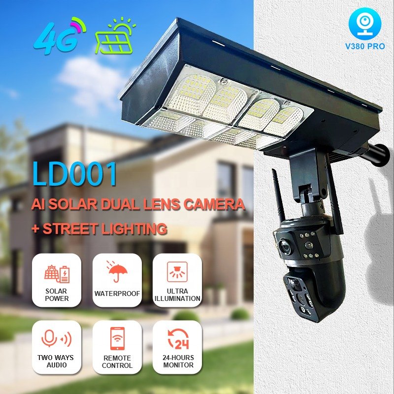 V380 Solar Light With 4g Dual Lens Camera
